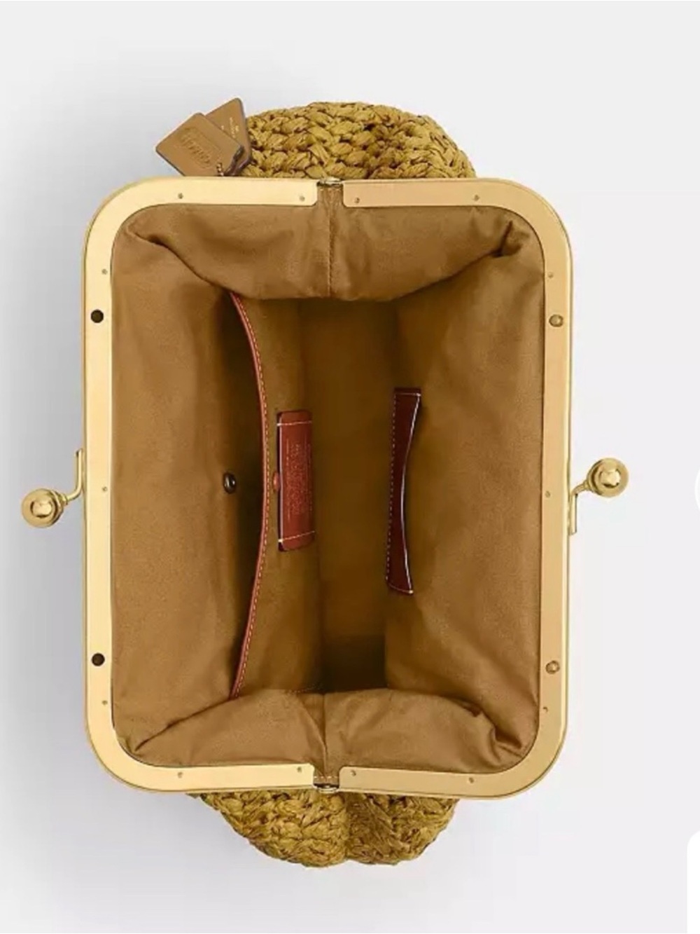 NWT Coach KISS LOCK Frame Bag 27 “Cashin Carry” Beautiful & Neutral Deep Mustard - Picture 7 of 12